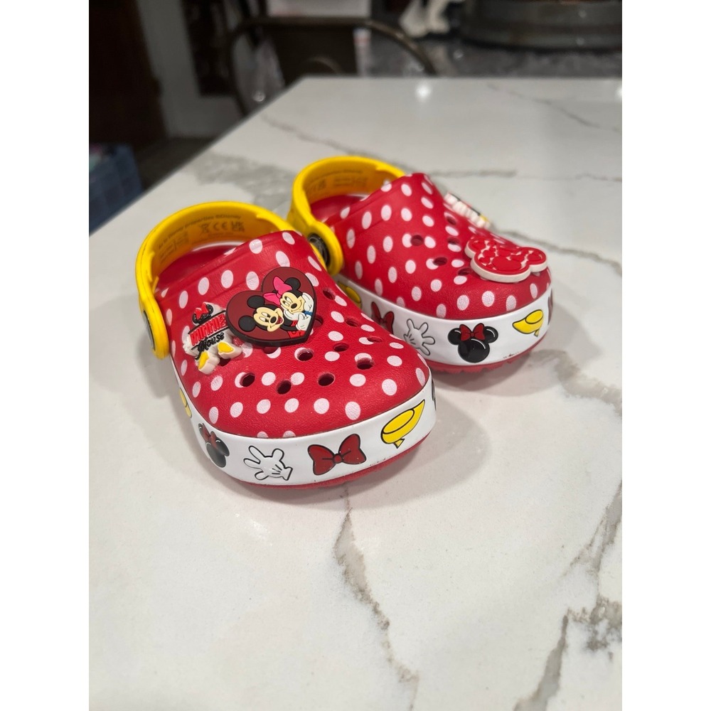 Minnie‎ Mouse Red White Yellow Black Dotted Light Up Crocs C5 UK Infant 6